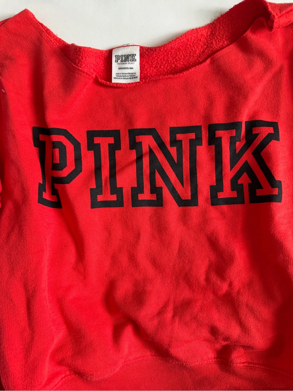 PINK Women's Red Logo Graphic Crewneck Pullover Fleece Sweatshirt Size S